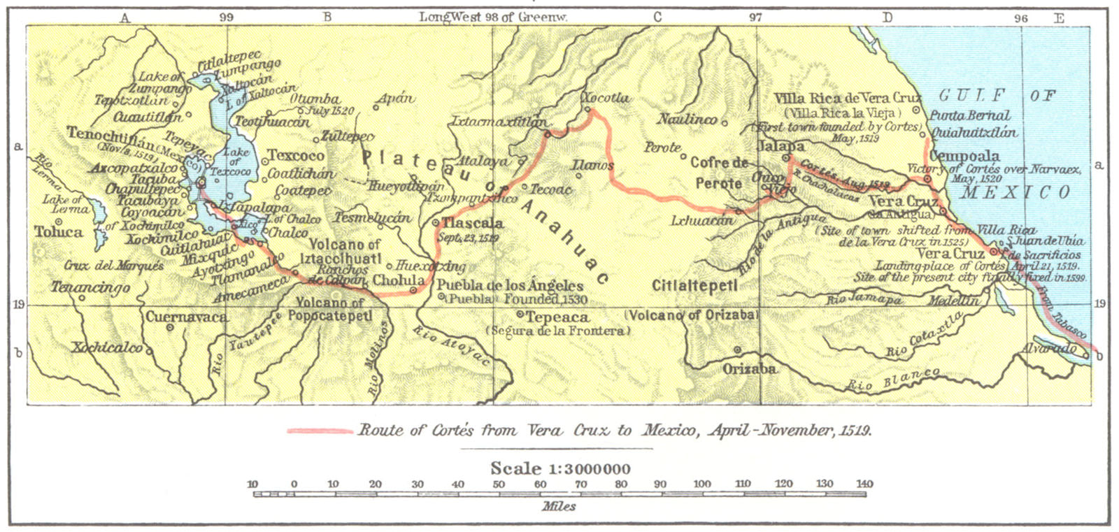 MEXICO. The Conquest of Mexico, 1519-1521 1956 old vintage map plan chart